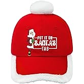 LOTBTRII Embroidered Santa Baseball Cap Christmas Santa Claus Unisex Adult Adjustable hat with Fuzzy Fur Pom