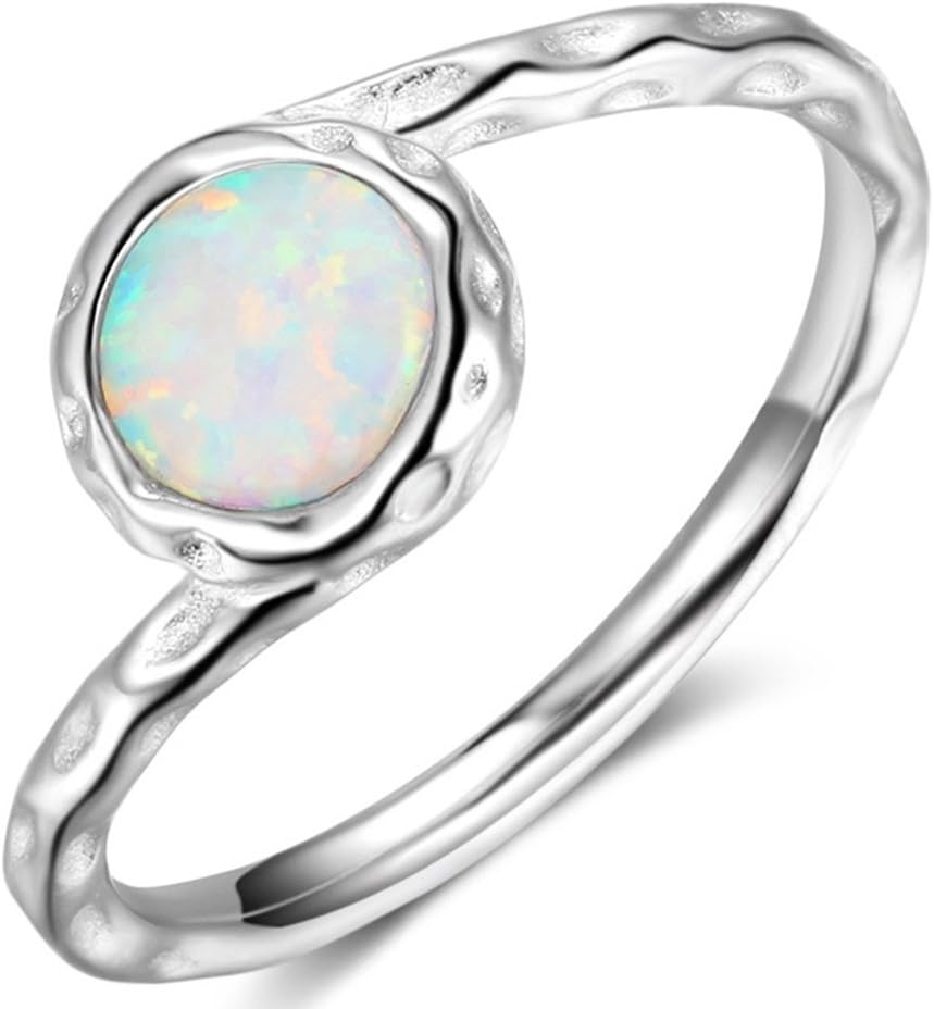 925 Sterling Silver Fire Opal Wedding Engagement Classical Solitaire Ring