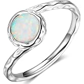 Jude Jewelers Stainless Steel Created Opal Hammered Wave Solitaire Wedding Engagement Promise Ring