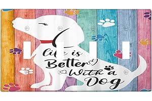 WPSHIJIA Funny Animal Cute Dog Colorful Wood Rainbow Panel Quad Toggle Light Switch Covers Decorative Unique 4 Gang Wall Plate Electrical Faceplate Switchplate for Nursery Kidroom Bedroom Decor