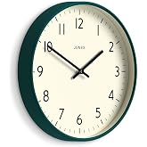 JONES CLOCKS&reg; Studio Clock | Modern Round wall Clock | 12" | Dark Green | Easy to read numbers | Versatile design for kitchen, living room or office