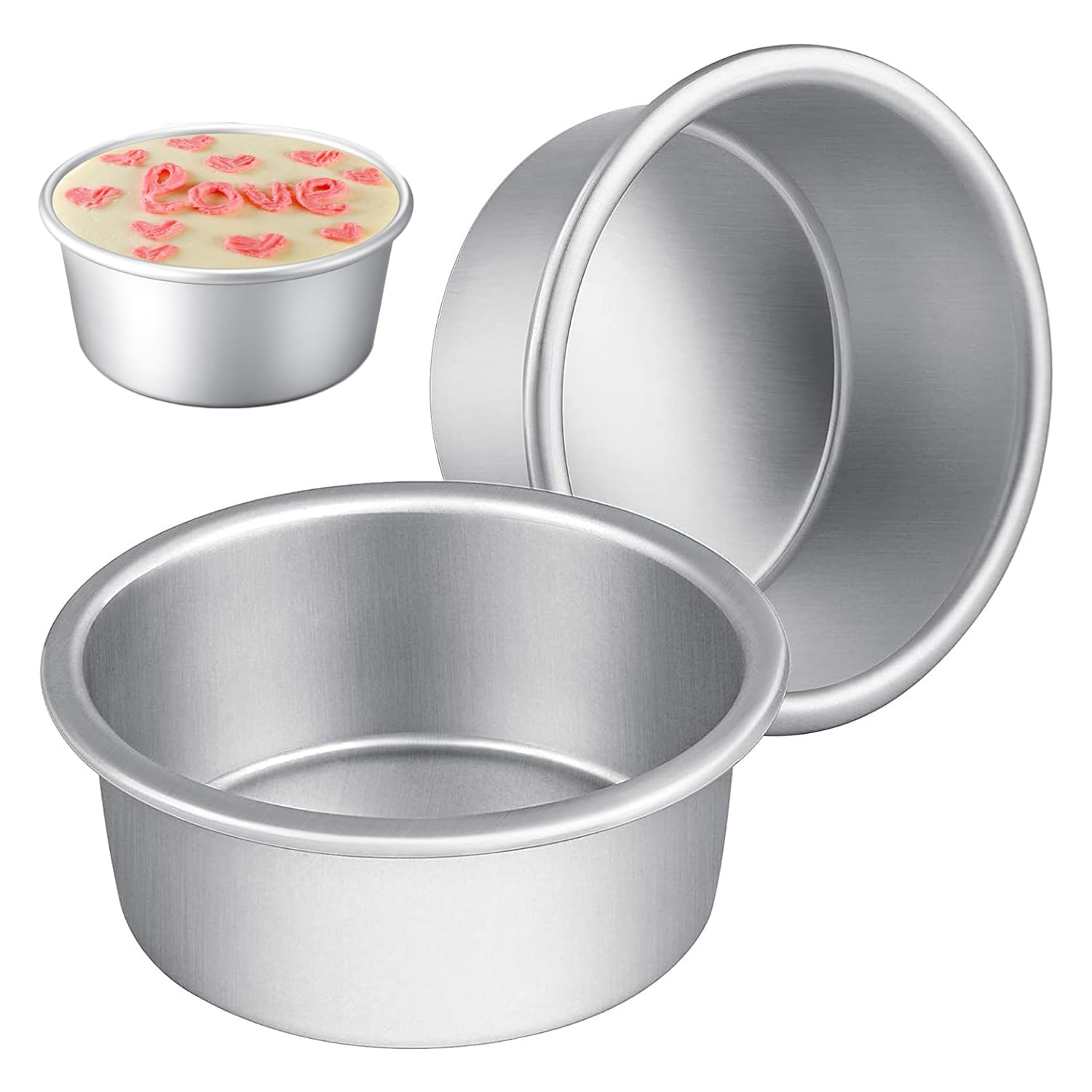 Menmamenma 2 Pack 4-Inch Non-Stick Deep Aluminum Round Cake Pan for Wedding/Birthday/Christmas Cake Baking Round Cake Tin Set (4 inch)