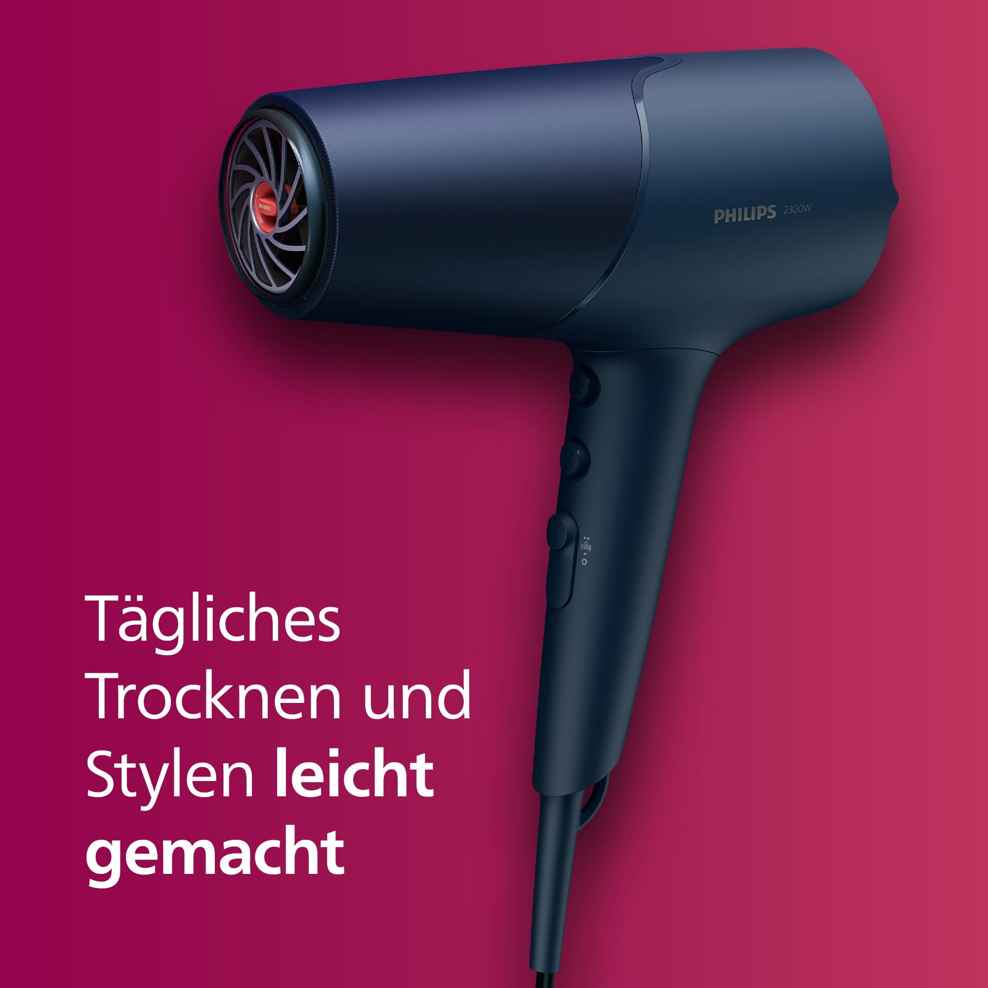 Philips Haartrockner 5000 Series, ThermoShield Technologie, Ionisierungsfunktion, 2.300 W, Metallic-Blau, mit 9-mm- und 11-mm-Stylingdüse, Volumendiffusor, BHD510/20 7