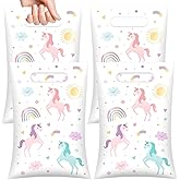 50pcs Unicorn Goodie Bags with Handle Pastel Plastic Party Favor Bags for Girls 9.8x 6.7inches Unicorn Rainbow Disposable Treat Bags for Birthday Party Baby Shower