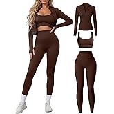 Simlakey Women 3 Piece Seamless Workout Set Sports Bra High Waisted Gym Yoga Leggings Zip Up Jacket with Thumbhole Activewear