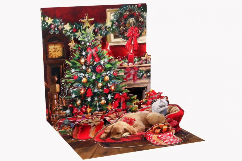 Pop Up 3D Christmas Card PopShot Fireplace Magic 13 x 13 cm