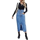 utcoco Women's Midi Jean Skirt High Waisted Slit Hem Slim Fit Pencil Denim Skirt