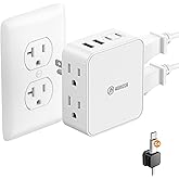 HONIZER Flat Outlet Extender with 4AC Side Outlet,Multi Plug with 20W USB C | Compact Wall Outlet for Behind Couches Nightstand Desks TV Kitchen,1875W 3 Sideways Plug Adapter,Wall Plug with 4 Cable Clips