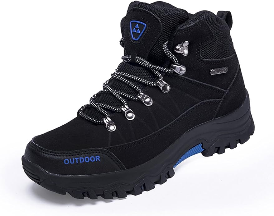 Mens Suede Leather Hiking Boots SlipResistant High Top Outdoor Trail Trekking Shoes, Black43