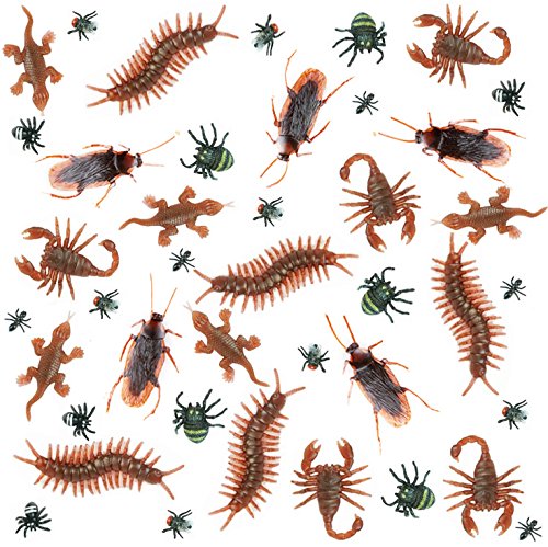 80 Pieces Plastic Realistic Bugs - Fake Cockroaches, Spiders, Scorpions and So on for Halloween Party Favors and Decoration.