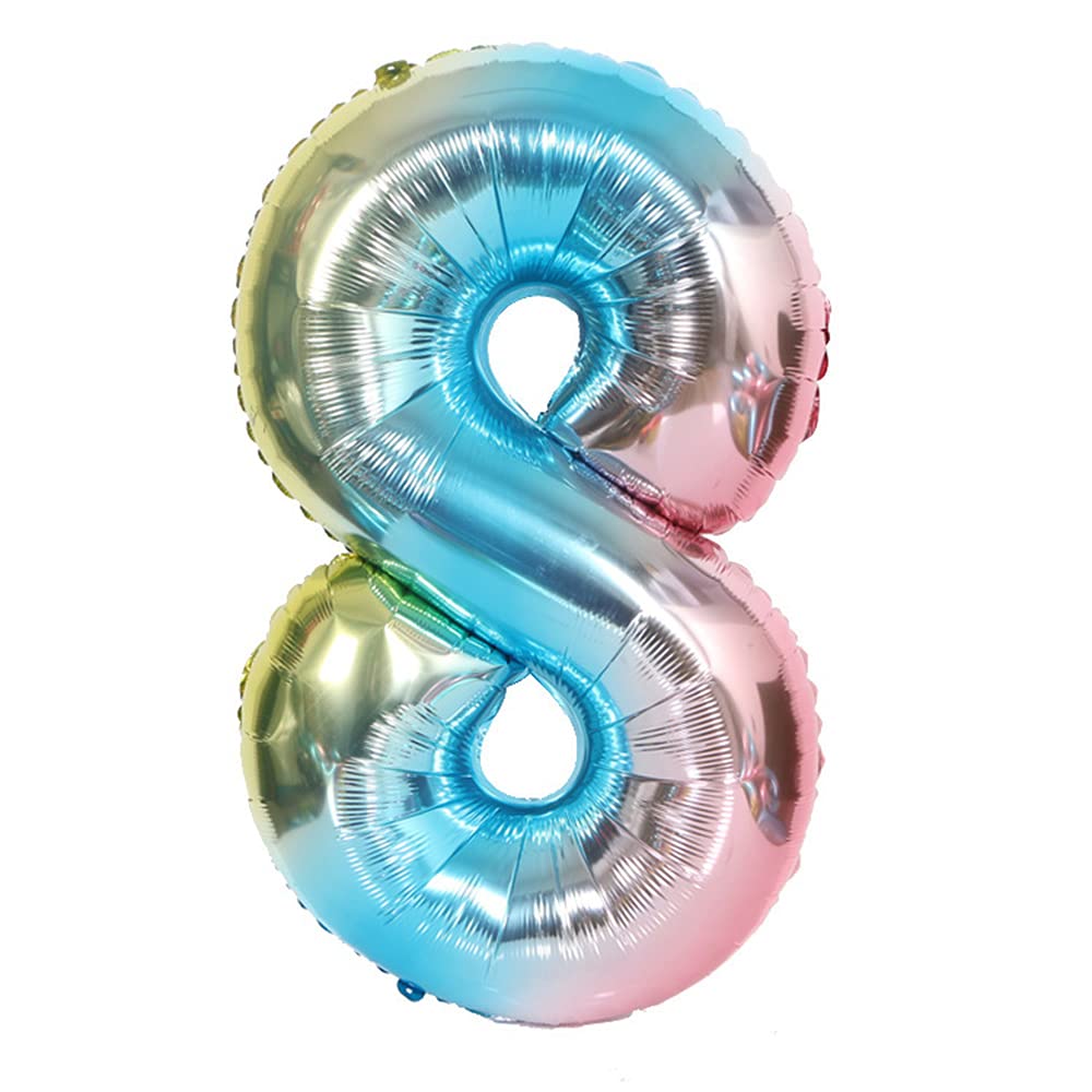 ANCLLO 32 Inch Number Balloons Foil Ballon Rainbow Gradient Digit Ball Colorful Wedding Birthday Party Decoration-Number 8