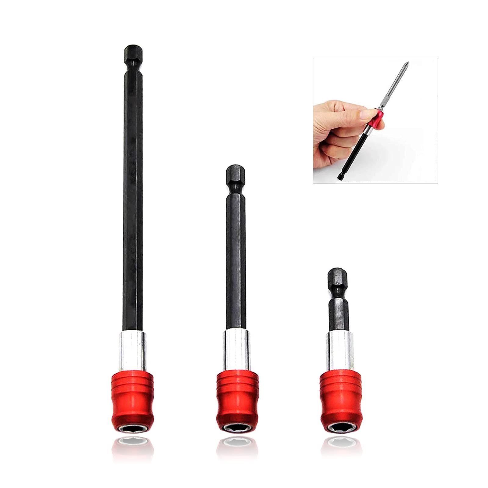 Drill Bit Holder 3 PCS Magnetic Screwdriver Bits Holder Universal 1/4” Hex Shank Drill Bit Extension Quick Change Flexible Bit Holder For Impact Driver - RD