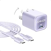 Anker Nano Charger, USB C GaN Charger 30W, PIQ 3.0 Foldable PPS Fast Charger for iPhone 17/16 and More Series, Galaxy, iPad, Compatible with MagSafe (Violet)