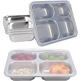 5 Pcs Stainless Steel Snack Containers with Lids, 4-Compartment Reusable Metal Bento Box Food Storage Containers, Durable Lunch Boxes for Office, Home and Travel