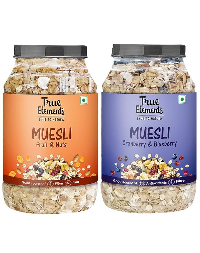 True Elements Muesli Fruit and Nuts 1 kg + Muesli Cranberry Blueberry