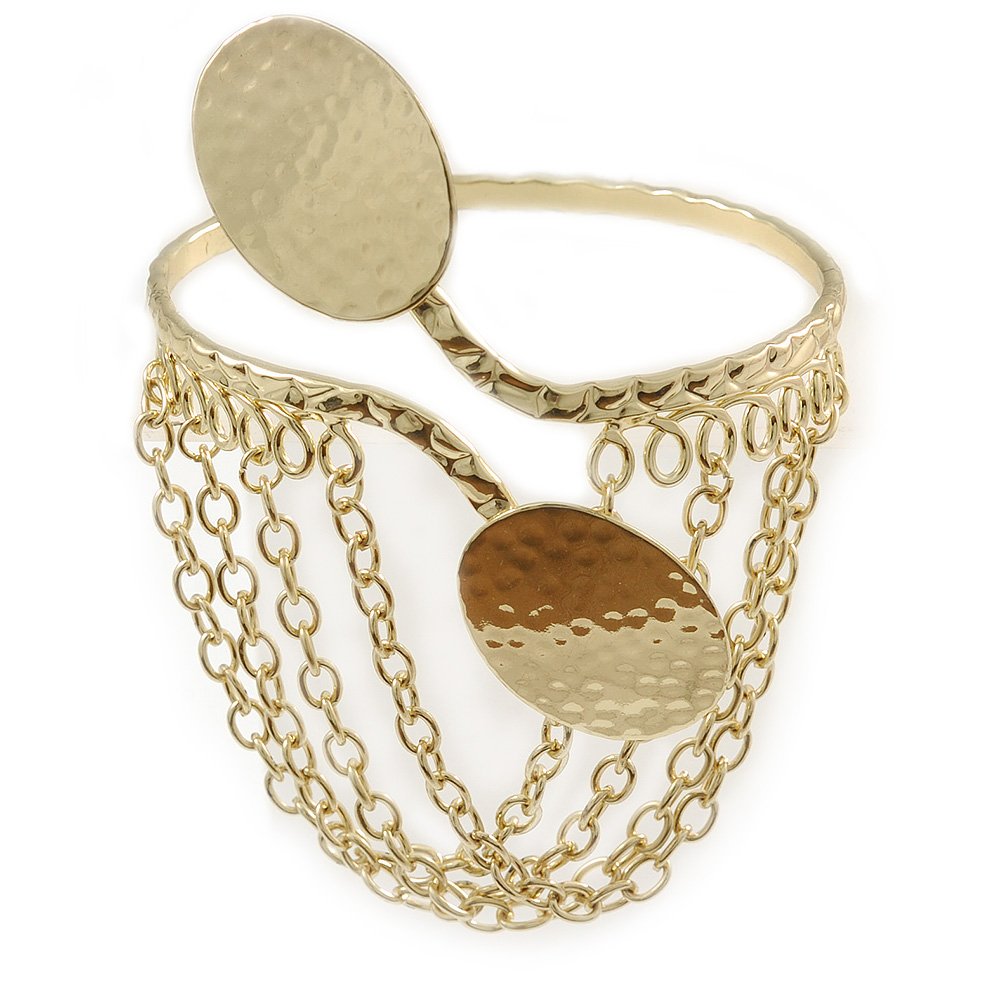 Avalaya Double Oval Disk Hammered Upper Arm/Armlet Bracelet with Chains/Gold Tone/Adjustable