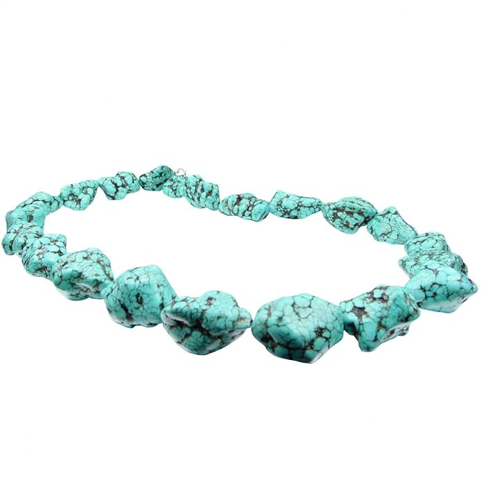 Massive Halskette Collier aus Türkis-Howlith im Verlauf 925 Silber Edelstein-Kette Natursteine 60cm