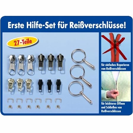 Reißverschluss Reparatur Set 27-teilig inkl. Hilfe Greifring 3er Set Anleitung