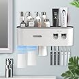 BHeadCat Toothbrush Holders Wall Mounted, Toothbrush Holder with Automatic Toothpaste Dispensers, 6 Brush Slots, 3 Magnetic Cups,1 Cosmetic Drawer Organizer and 1 Large Storage Tray
