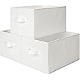 SroageWorks Storage Baskets for Shelves, Foldable Fabric Closet Storage Bins with Handles, Clothes Organizer Laundry Baskets, White, 3-Pack, Medium