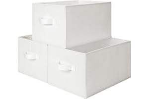 StorageWorks Storage Baskets for Shelves, Foldable Fabric Closet Storage Bins with Handles, Clothes Organizer Baskets, White,