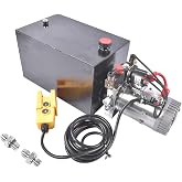 15 Quart Double Acting Hydraulic Pump 12V DC Dump Trailer Hydraulic Power Unit 3200PSI 22MPa 1.6KW with 2 Additional SAE#6 Connectors Weonefit