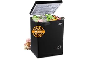 KRIB BLING Chest Freezer 7 Gears Temperature Control Mini Compact Deep Freezer with Top Open Door and Removable Storage Basket 3.5 Cu.Ft Black