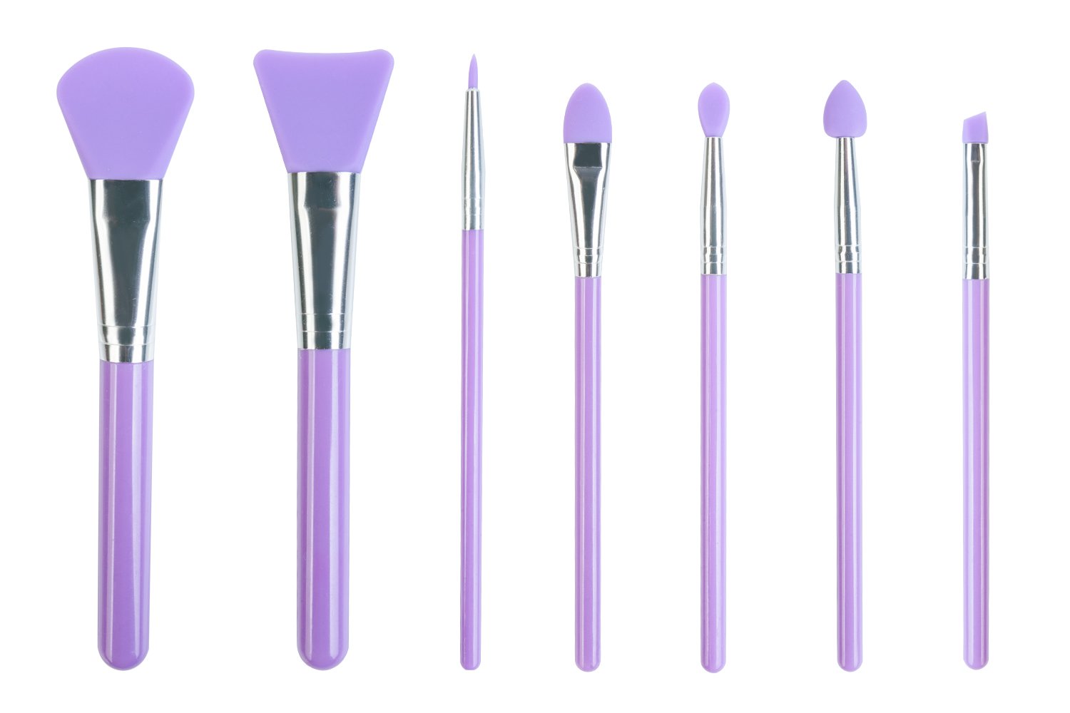 LORMAY 7Pcs Silicone Makeup Brush Set: Face Mask, Eyeliner, Eyebrow, Eye Shadow, Lip Cosmetic Brushes. Perfect Applicators for BB CC Cream, Facial Mask, Liquid-like Beauty Products (Purple)