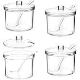 QWORK 4-Piece Clear Acrylic Sugar Bowl Set with Spoon and Airtight Lid, 210ml Condiment Keeper Sugar Jar for Sugar, Salt, Tea, and Spices