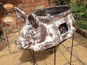 Asador cerdito Pig Shape arcilla cuenco Fire Pit con parrilla para