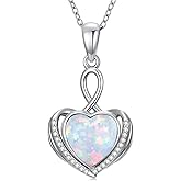 FYBIOD Angel Wing Heart Necklaces for Women S925 Sterling Silver Heart Birthstone Infinity Wings Pendant Necklace Jewelry Birthday Christmas Gifts for Mom Women