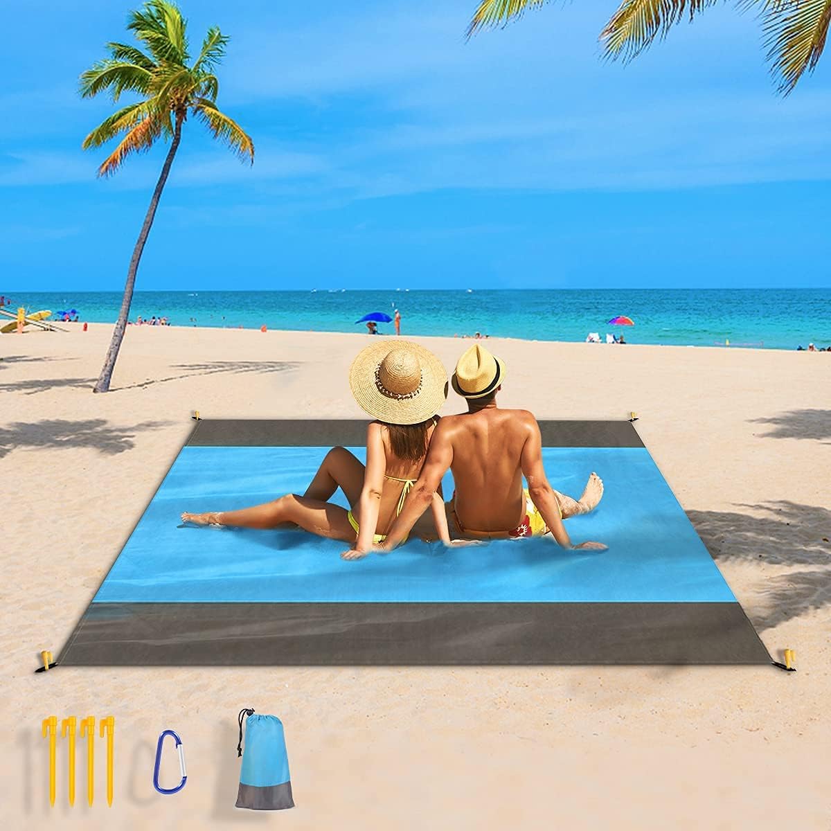 Beach Blanket, 79''×85'' Oversized Picnic Blankets Waterproof Sandproof for 4-7 Adults, Lightweight Beach Mat for Travel, Camping, Hiking: Kitchen & Dining