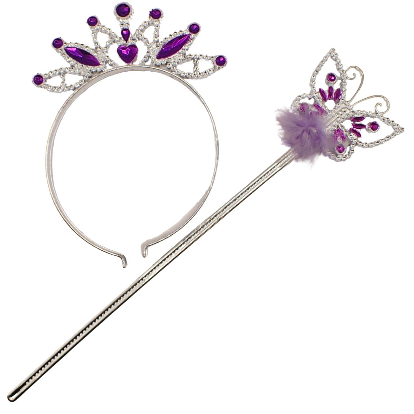 Topkids Accessories Sparkly Wand & Crown Set, Tiara for Girls & Kids, Magic Dress Up Costumes, Dressing Up Wands, Princess Queen Fairy Headband & Wands, Women Halloween (Purple Butterfly)