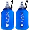 FitFlask 2 Pack Soft Water Bottle, TPU Collapsible Flask Foldable Bottles for Hydration Pack, BPA-Free, for Running Hiking Cycling Climbing (2 Pcs - 250ml)