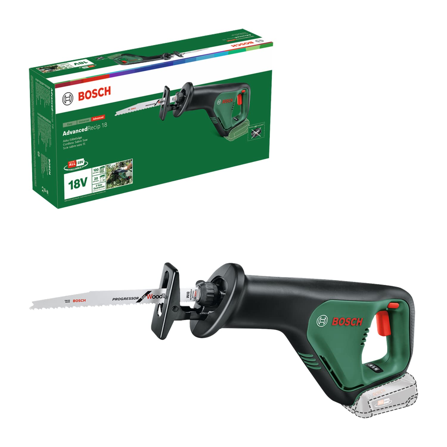 Bosch Cordless Reciprocating Saw AdvancedRecip 18 (Without Battery, 18 Volt System, in Carton Packaging)