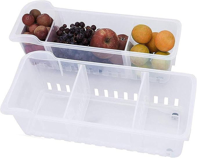Organizador de Almacenamiento 2 Pcs- Almacenamiento para refrigerador -(40cmx12cmx16cm)- Organizador de Alimentos - Cestas de Plastico - Duradero Contenedores Apilables para Cocina, Despensa, Nevera