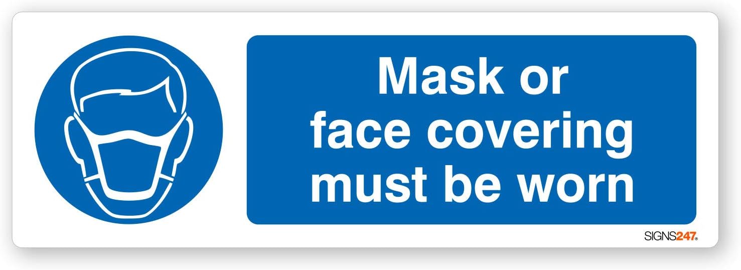 Mask or Face Covering must be worn - Self adhesive vinyl sticker 50mm x 150mm - Single
