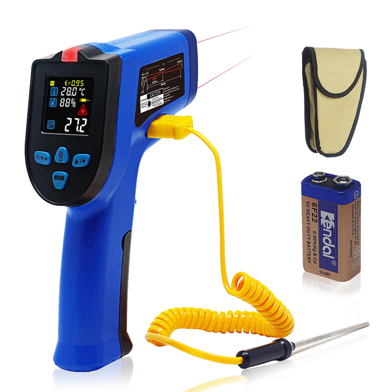 KETOTEK Infrared Thermometer Gun Dual Laser Temperature Gun IR Non-contact with Humidity Measurement -50℃~550℃ K thermocouple Probe Color LCD NCV for Cooking Pizza Oven BBQ Car Fridge Industrial