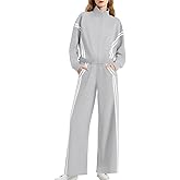 Casly Lamiit Women's 2 Piece Lounge Outfits Zip Up Sweat Set Contrast Striped Wide Leg Jogging Pants Travel Track Suit