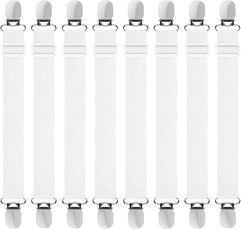 Hanyousheng 8 Pcs Adjustable Bed Sheet Clips, 30cm-130cm, White