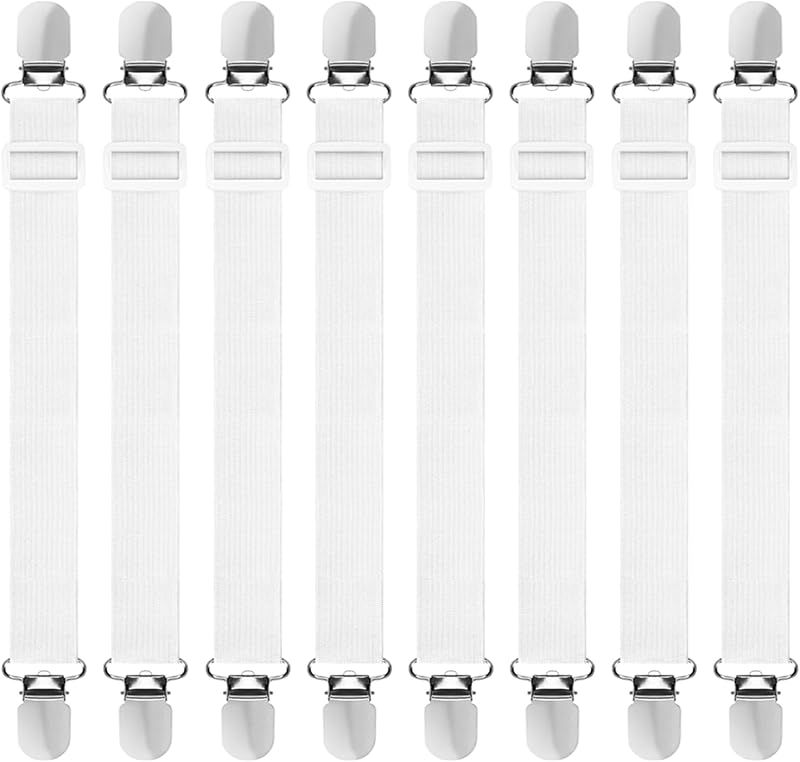 Hanyousheng 8 Pcs Adjustable Bed Sheet Clips, 30cm-130cm, White