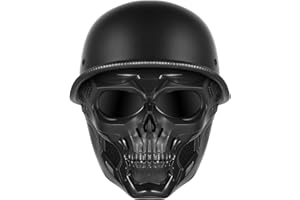 TRUSTERTHEE Motorcycle Half Helmets with Face Shield, German Style Motorcycle Helmet for Adult Men Women, DOT Approved Retro Half Shell Helmet for Moped Cruiser Scooter