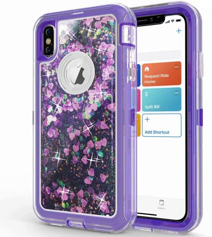 XSMAX Case Compatible with Apple iPhone Xs MAX Cases Luxury Bling Cell Phone Cover Moving Liquid Quicksand Floating Glitter Xmax Xmas 10max i Phone ipone xphone Bumper Skin 6.5 inch (Purple)