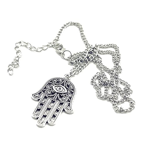 SODIAL(R) Halskette Anhaenger Kette Kabbalah Hamsa Fatima Hamsa Mauvals zu Hand Auge lange Silber