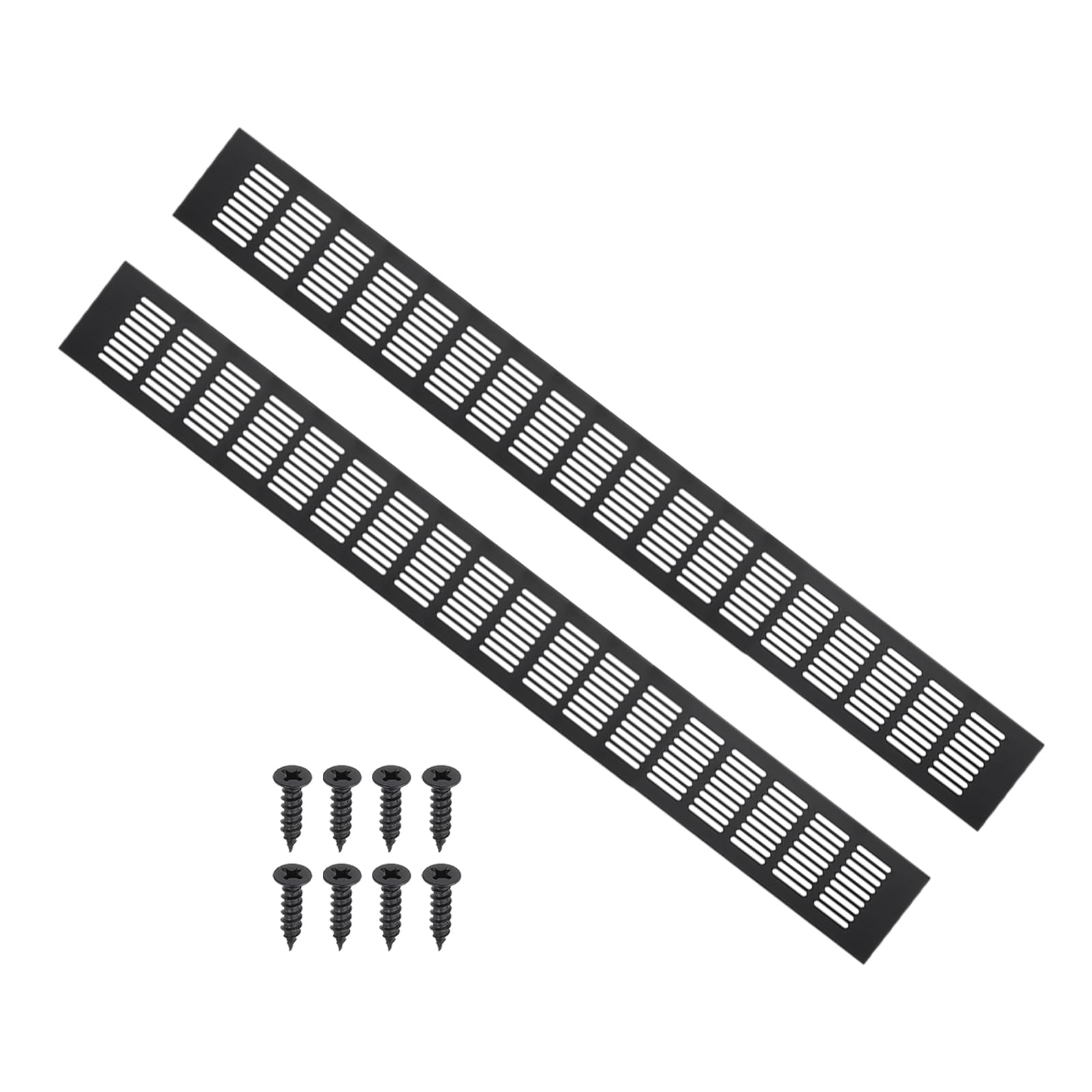 PATIKIL 27.6 x 3.2 Inch Door Air Vent Cover, 2pcs Aluminum Grille Ventilation Cover Louvered with Mounting Screws for Cabinet Wardrobe Door, Black