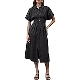 MSBESYOR Women Button Front Pleated Shirt Maxi Dress Summer Striped Prints Short Sleeve Collar Casual Long Dresses