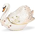 Cottage Garden Hand Painted Ornamental Jewelry Ring Necklace Earring Organizer Vintage Collectible Figurine Keepsake Box with Bejeweled Crystals, Beautiful Birds (White Luxurious Swan Bird)