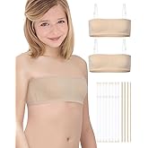 iMucci Girls Bandeau Bra Seamless Clear Strap Training Bras for Girls Sports Tube Top with Adjustable Clear Straps 7-16Y