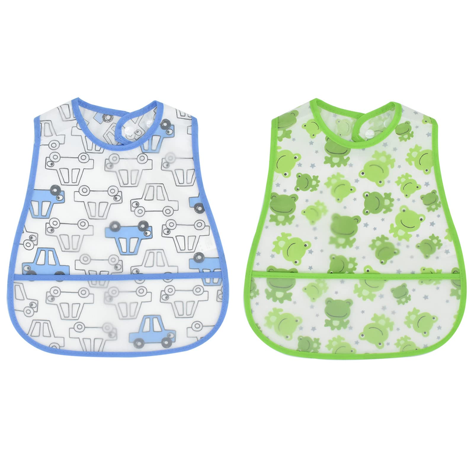 SwirlColor Baby Bibs 6-36 Months, Lovely Waterproof Bibs with Front Pocket Double Layer Plastic Cotton Bids for Little Kids 2pcs