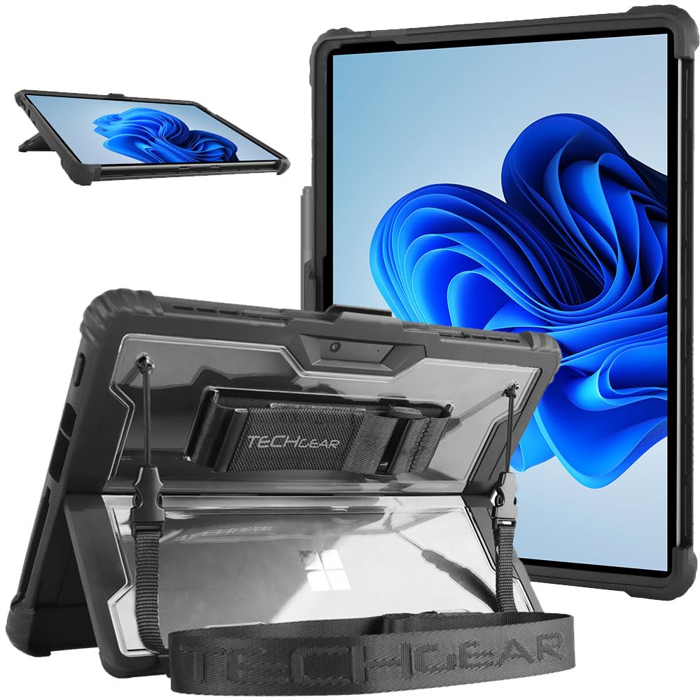 TECHGEAR DuraTUFF Case for Microsoft Surface Pro 8 [Signature Keyboard Compatible] Tough Rugged HEAVY DUTY Armour Shockproof Impact Case with Hand Strap, Shoulder Strap, Stand Cover & Pen Holder
